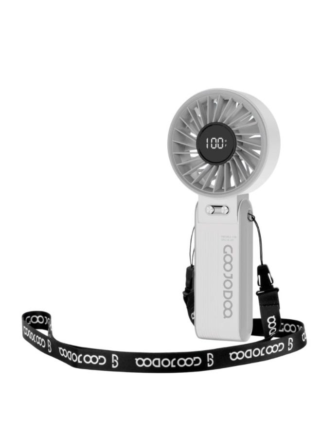 GOOJODOQ Portable Folding Fan with LED Power Display - 100 Adjustable Speed Levels, 180° Foldable Rechargeable Handheld Fan, USB Type-C Mini Cooling Fan for Travel, Office, Home, Outdoor u0026 UAE Summer (White) - Image 1