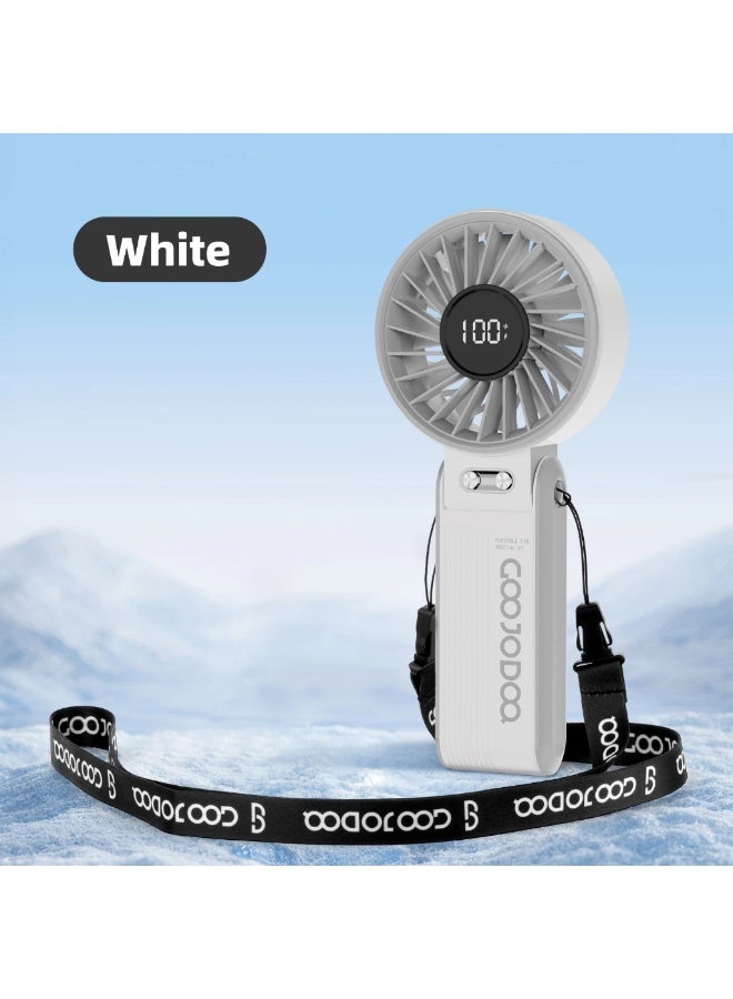 GOOJODOQ Portable Folding Fan with LED Power Display - 100 Adjustable Speed Levels, 180° Foldable Rechargeable Handheld Fan, USB Type-C Mini Cooling Fan for Travel, Office, Home, Outdoor u0026 UAE Summer (White) - Image 2
