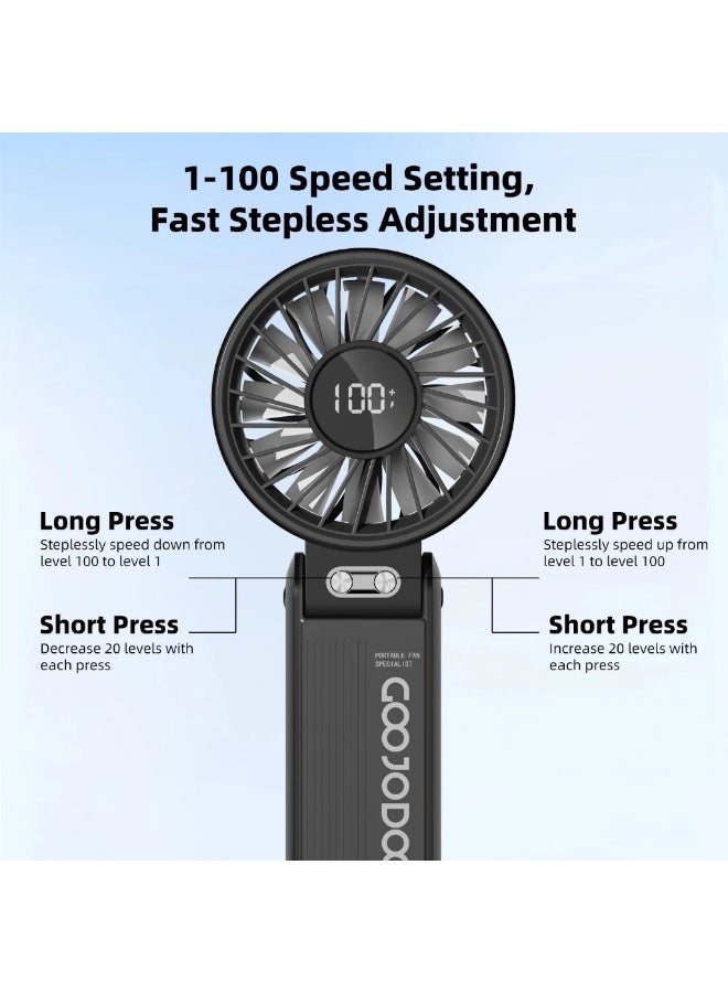 GOOJODOQ Portable Folding Fan with LED Power Display - 100 Adjustable Speed Levels, 180° Foldable Rechargeable Handheld Fan, USB Type-C Mini Cooling Fan for Travel, Office, Home, Outdoor u0026 UAE Summer (White) - Image 3