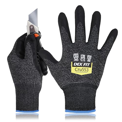 DEX FIT Level 5 Cut Resistant Gloves Cru553, 3D-Comfort Stretchy Fit, Power Grip, Professional Grade, Thin, Touch-Screen Compatible, Durable, Machine Washable; Black Gray S (7) 1 Pair - Image 1