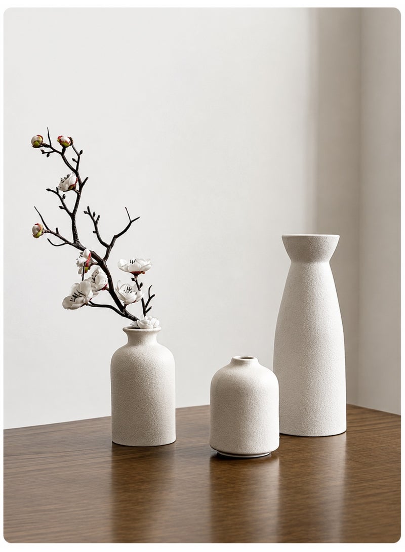ELASAR Set of 3 Beige Ceramic vase Small Flower vases for Decor,Modern Home Decor, Vases for Decor,Pampas Grass Vase,Dried Flowers Vases,Living Room,Table Shelf, Centerpieces Decoration - Image 1