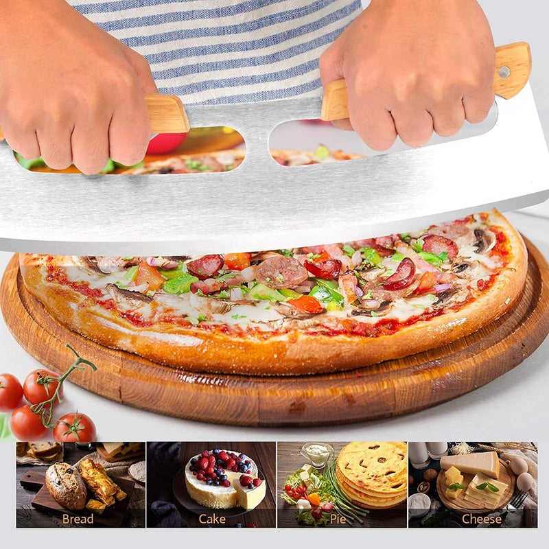 HARI Pizza Rocker CutterStainless Steel Blade Knife with Wooden Handle Upgraded CoverLarge Pizza SlicerChopperGood Kitchen Tool 14 - Image 5