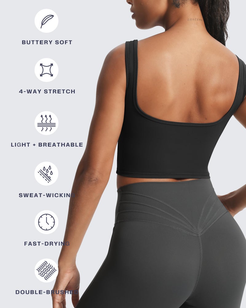 Aoxjox Women's Workout Brooke Tank Crop Curve Longline Fitness Sports Bras Training Gym Bra Yoga (Black, Small) - Image 3