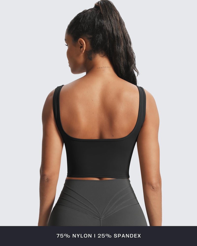 Aoxjox Women's Workout Brooke Tank Crop Curve Longline Fitness Sports Bras Training Gym Bra Yoga (Black, Small) - Image 4