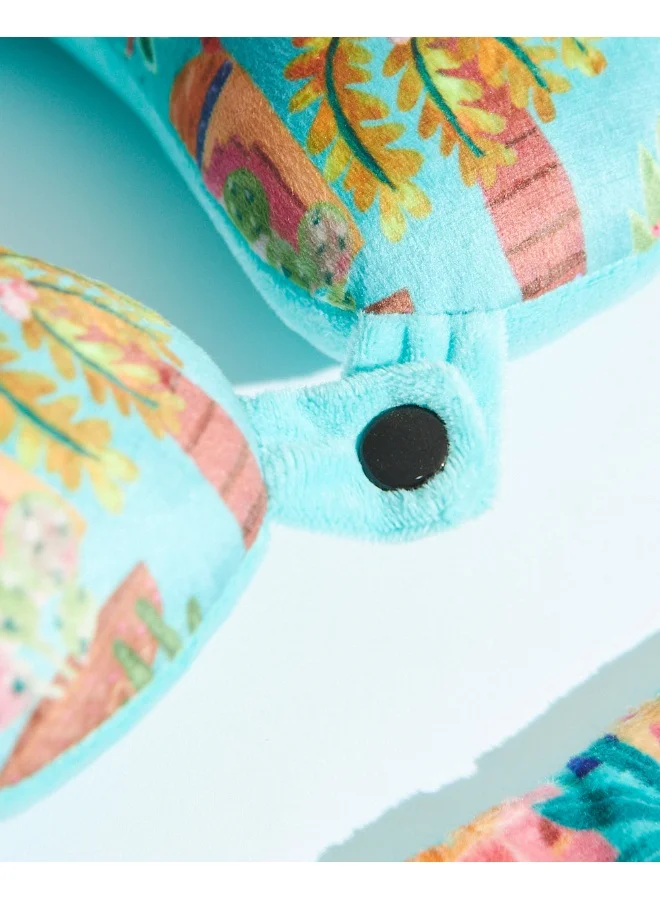 Chumbak Jaipurscape Travel Pillow with Plush Eye Mask | Stylish and Trendy Printed Neck Pillow for Travel/Home/Office | Travel Essentials | Cushion Neck Pillow | Flight Accessories | Trip Essential
