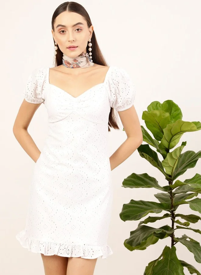STREET 9 White Puff Sleeve Mini Dress for Women