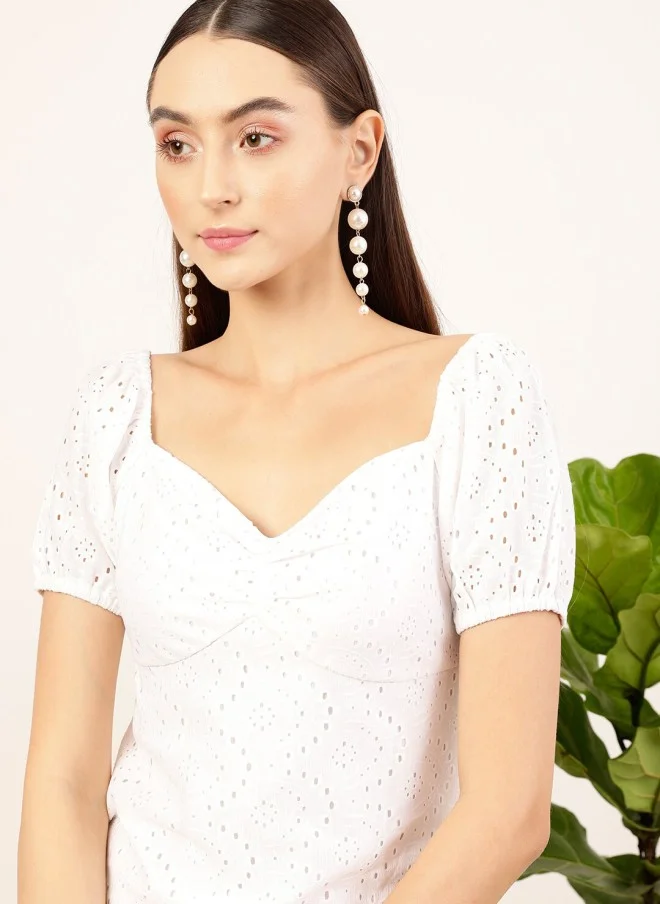 STREET 9 White Puff Sleeve Mini Dress for Women