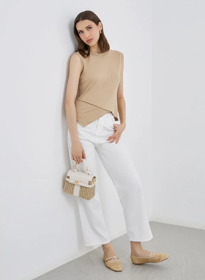 Take Two Take Two Beige Asymmetric Sleeveless Top