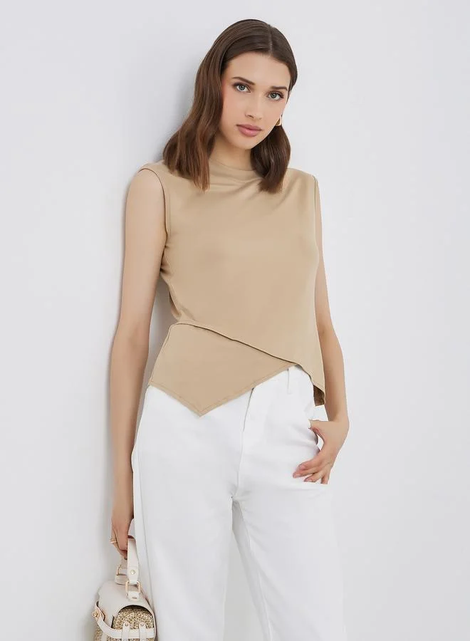 Take Two Take Two Beige Asymmetric Sleeveless Top