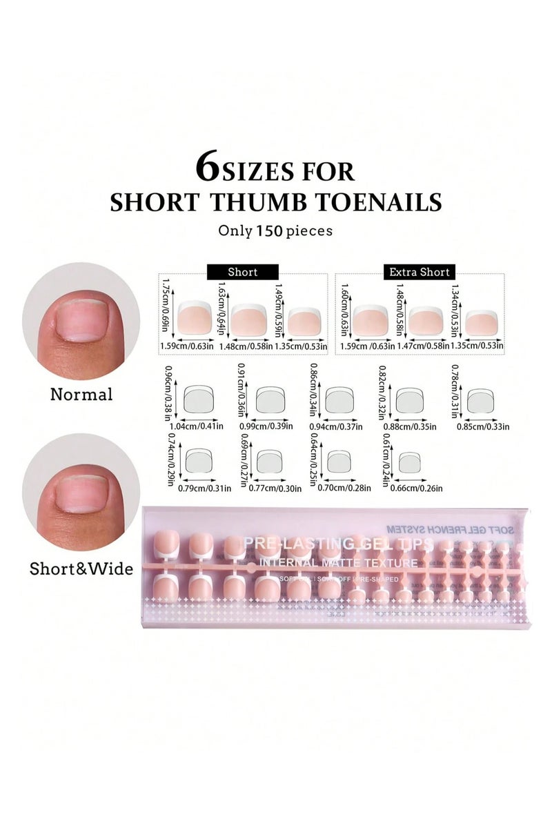 Classic French design fake toenails set of 150 pieces available in 6 different sizes to fit all toe shapes perfect for daily use and for an elegant look on special occasions - Image 4