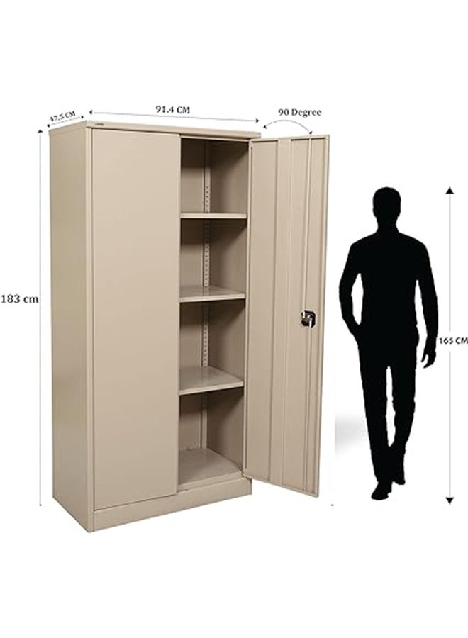 RIGID Steel Office Cupboard | Curved Shape Closet Cabinet with 3 Adjustable Shelves & 4 Compartments | Storage Cabinet with Swing Doors (Beige, 183H x 91.4W x 47.5D cm), Pre-Assembled - Image 2