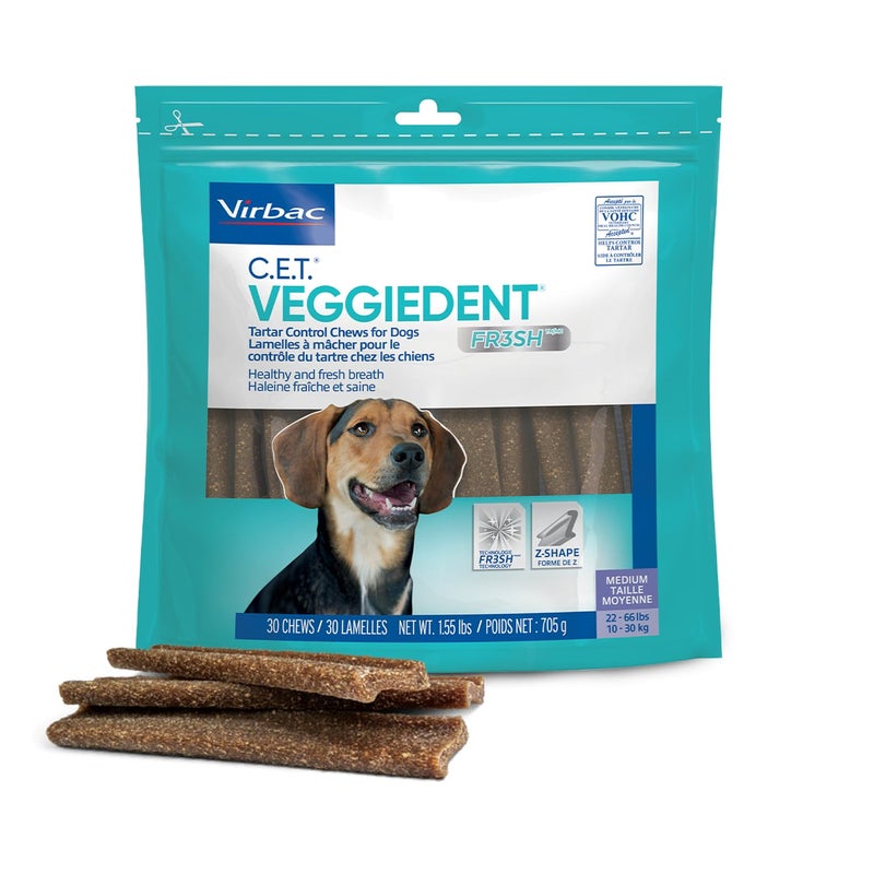 Virbac فيرباك CET VEGGIEDENT FR3SH مضغيات التحكم في الجير للكلاب، متوسطة (عبوة من 30) - Image 1