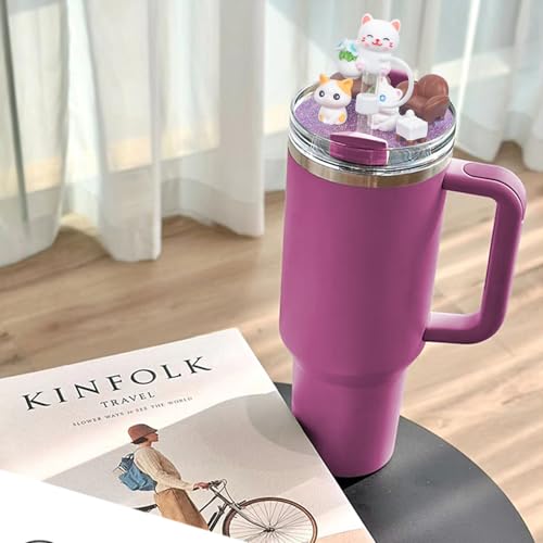LA KEN DU Compatible with Stanley Cup Lid Accessories Charms, Charms for Stanley Cups H2.0 Accessories 30oz 40oz with Silicone Straw Cover Cap for Tumblers (Cat, 40oz) - Image 5