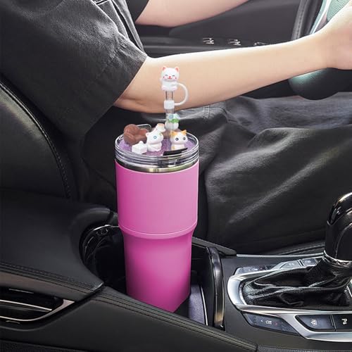 LA KEN DU Compatible with Stanley Cup Lid Accessories Charms, Charms for Stanley Cups H2.0 Accessories 30oz 40oz with Silicone Straw Cover Cap for Tumblers (Cat, 40oz) - Image 3