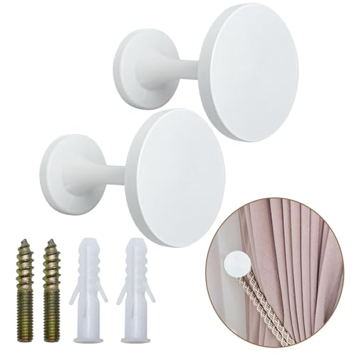 Shonmogar Curtain Tiebacks 2 Pack Curtain Holdbacks Zinc Alloy Curtain Tie Backs Wall Mounted with Screws, Decorative Curtain Hooks for Drapes Stylish White Curtain Holders for Home Office Decor - Image 1