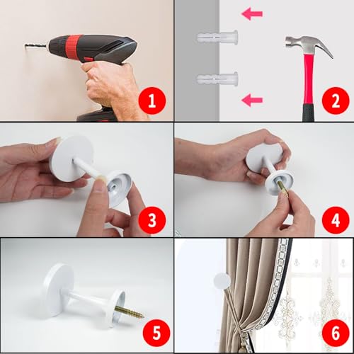 Shonmogar Curtain Tiebacks 2 Pack Curtain Holdbacks Zinc Alloy Curtain Tie Backs Wall Mounted with Screws, Decorative Curtain Hooks for Drapes Stylish White Curtain Holders for Home Office Decor - Image 4