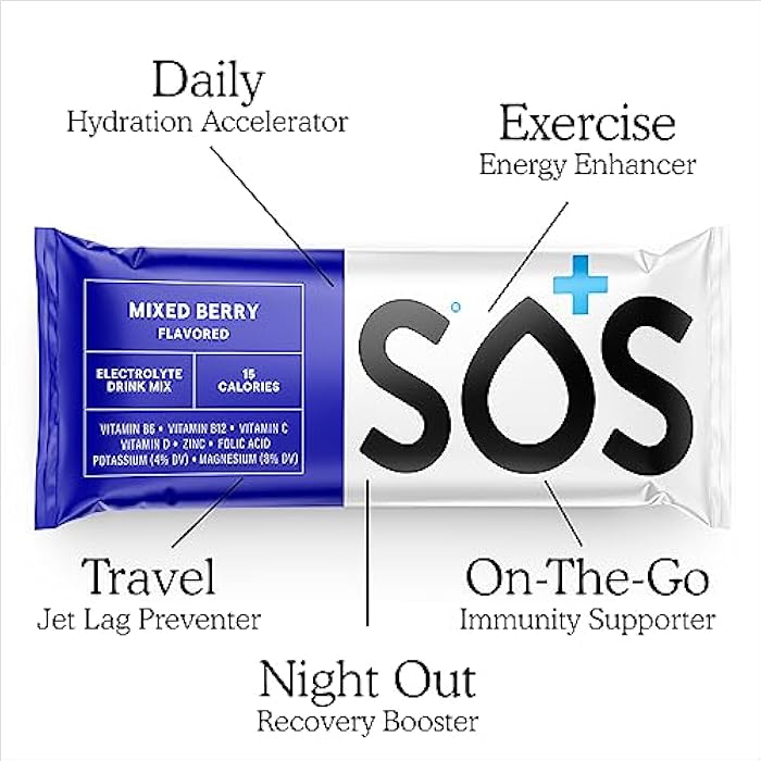 SOS Hydration ORS Electrolyte Powder Stick Packs | Oral Rehydration Solution | Low Sugar | Rapid Rehydration | Made in USA | Keto | Mixed Berry | 8 Servings - Image 4