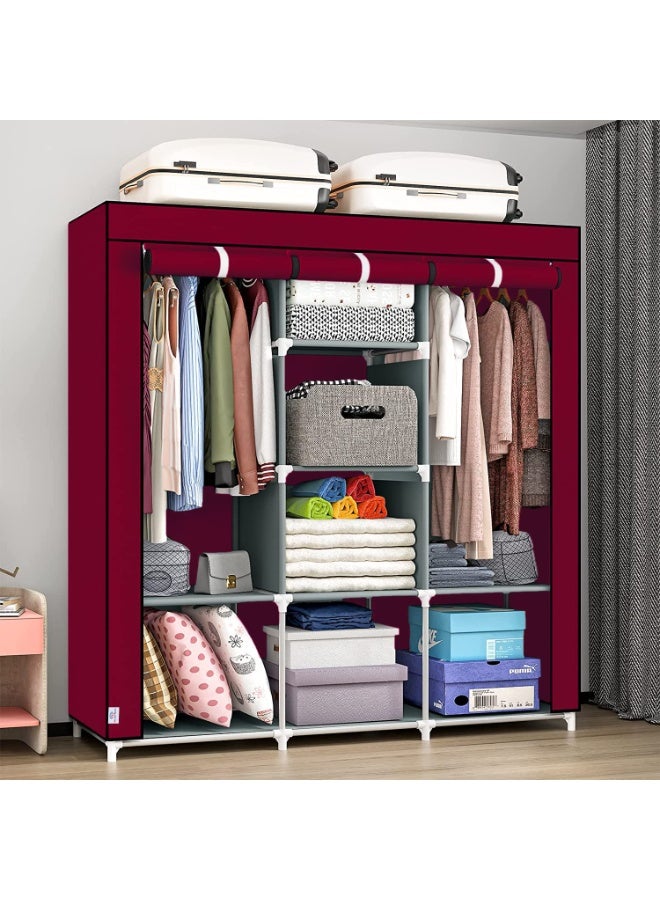 Decorhills Cloth Wardrobe Folding Portable Clothing Storage Cabinet with Shelves, Multipurpose Non-Woven Fabric Organizer for Bedroom, Guest Room & Storage Use - Image 1