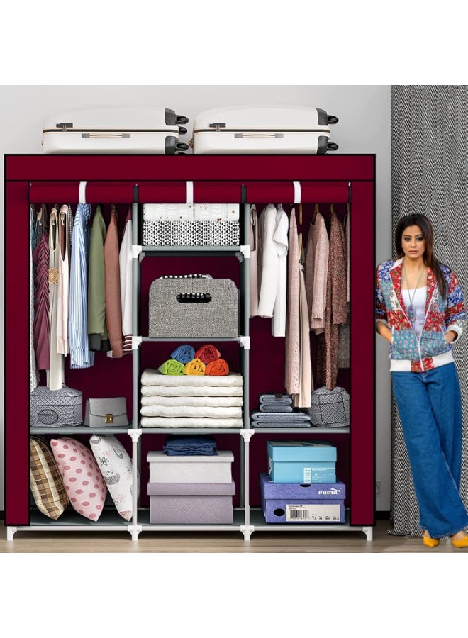 Decorhills Cloth Wardrobe Folding Portable Clothing Storage Cabinet with Shelves, Multipurpose Non-Woven Fabric Organizer for Bedroom, Guest Room & Storage Use - Image 2