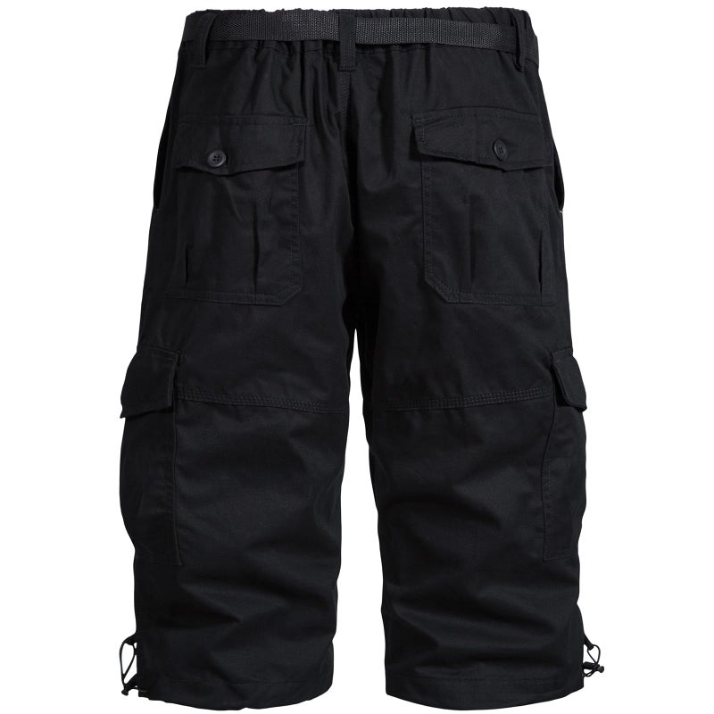 Mylldey Men's Cargo Shorts 3/4 Relaxed Fit Mens Running Shorts 7 Pockets Elastic Waist Cotton Hiking Shorts (Black, 4XL-B) - Image 3