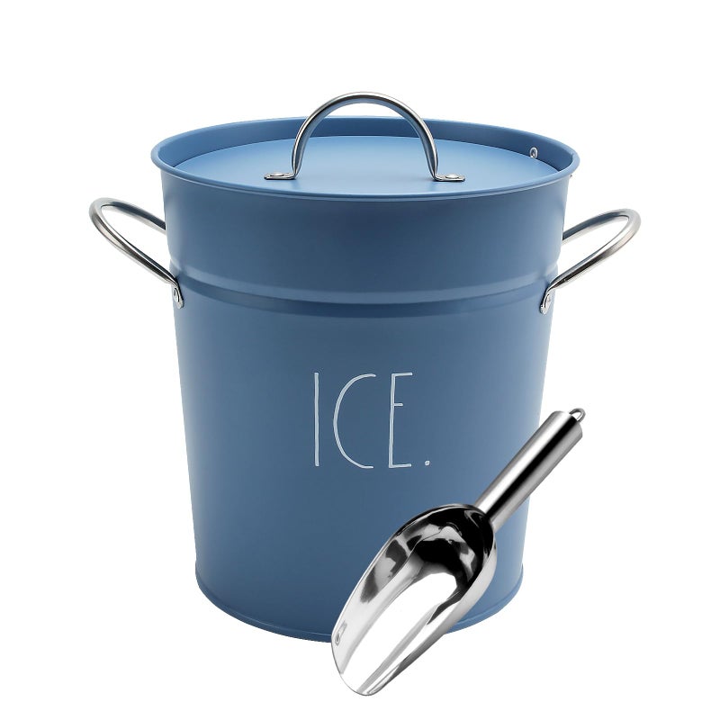 Rae Dunn Ice Bucket with Scoop Stainless Steel Bucket with Handle Lid and Ice Scooper 4 Qt Storage Bin for Ice Cubes for Bars Parties Backyard Barbeques Picnics and Camping Blue