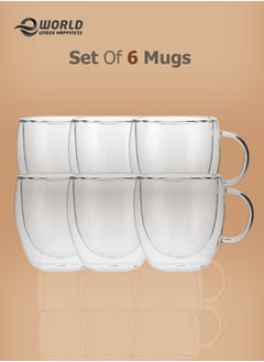 Eworld 6-Piece Insulated Double Wall Cup with Handle for Drinkware Coffee Tea 250ml  - Image 1