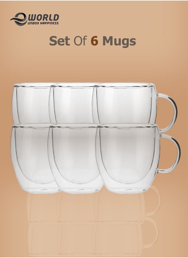Eworld 6-Piece Insulated Double Wall Cup with Handle for Drinkware Coffee Tea 250ml  - Image 1