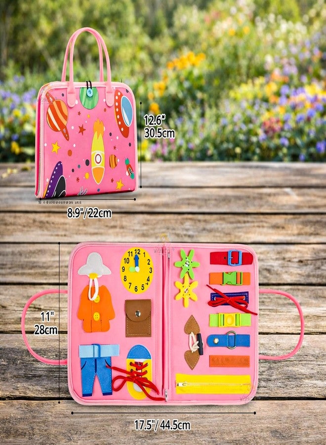 Wishkey Busy Board Activity Binder for Toddlers 1-4 Years Montessori Sensory Busy Book with 19 Motor Skill Activities Soft Felt Educational Learning Toy Travel Toy & Birthday Gift for Kids Pink - Image 2