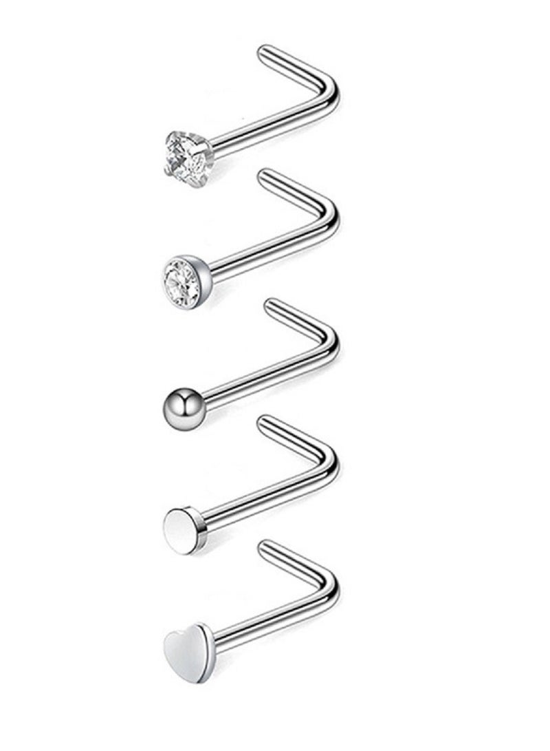 21 Pcs Nose Rings For Women Nose Piercings Jewelry Gold Nose Rings Hoops Stainless Steel Nose Studs Screw For Women Men Silver - Image 2