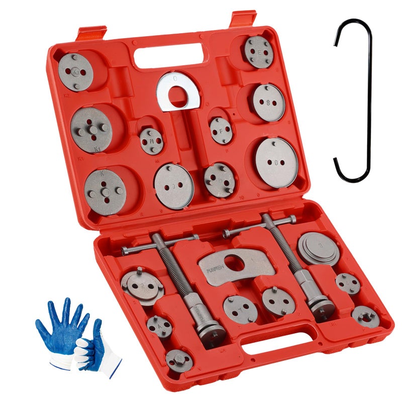 Punmew Brake Caliper Compression Tool 24-Piece Heavy Duty Disc Brake Piston Caliper Compressor Rewind Tool Set with C Hanger - Image 1