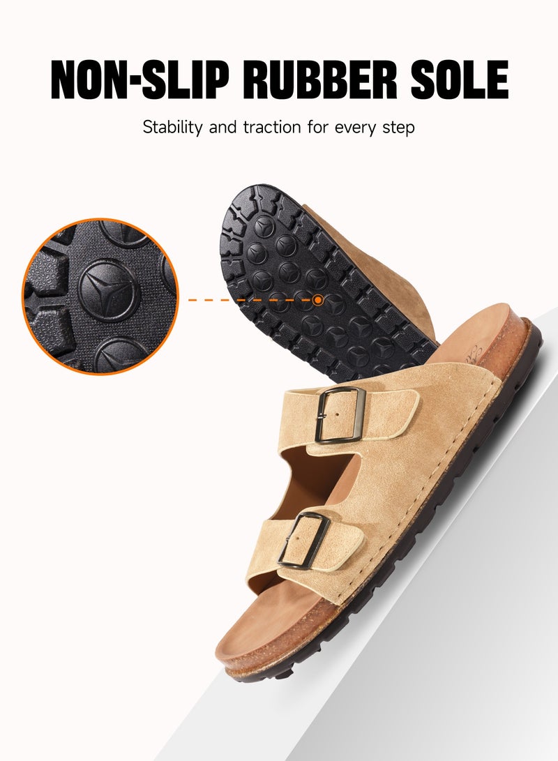 AL-WAHA AL-ZHABIA Men's Genuine Leather Khaki Sandals | Breathable PU Sole, Anti-Slip & Durable for Desert Climate | Daily Wear Comfort | Sandals for Men(41) - Image 3
