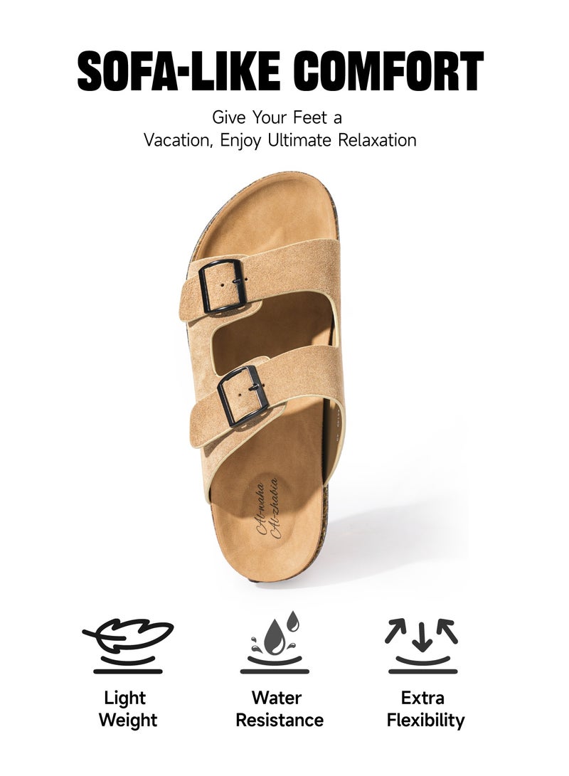 AL-WAHA AL-ZHABIA Men's Genuine Leather Khaki Sandals | Breathable PU Sole, Anti-Slip & Durable for Desert Climate | Daily Wear Comfort | Sandals for Men(41) - Image 5