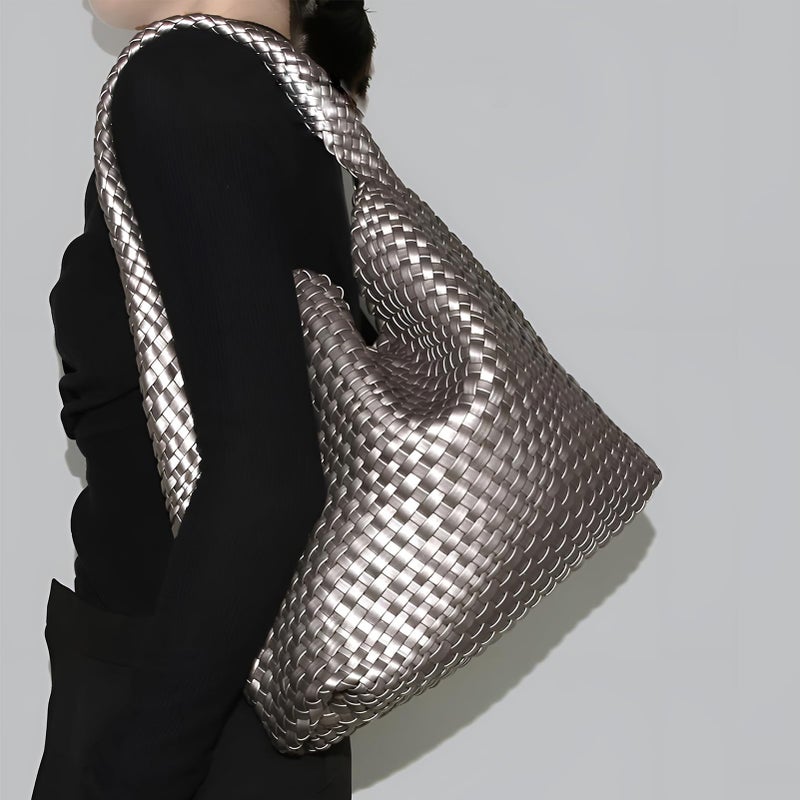 Geelyda Woven Bag for Women with Purse, Fashion Leather Tote Bag, Large Capacity Travel Handbag Retro Handmade Shoulder Commuter Bags - Image 2