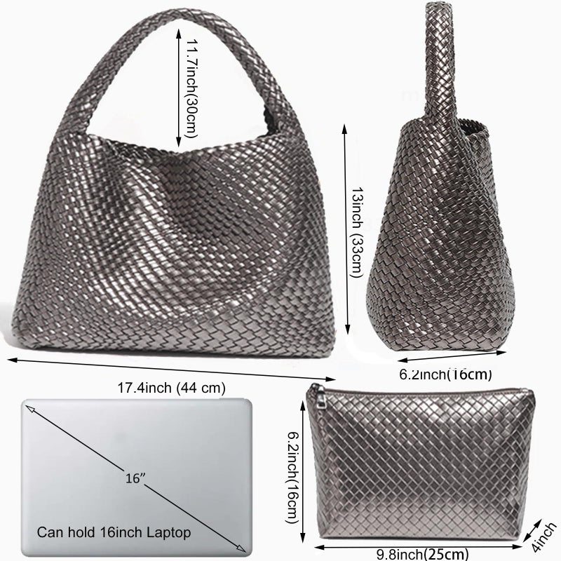 Geelyda Woven Bag for Women with Purse, Fashion Leather Tote Bag, Large Capacity Travel Handbag Retro Handmade Shoulder Commuter Bags - Image 4