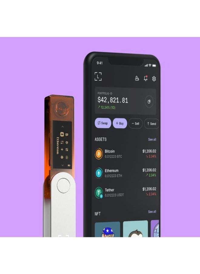 Ledger - Nano X Hardware Wallet | Safest Crypto & NFT Cold Storage, Big Screen + Wireless Bluetooth & Type-C Connectivity, 5000+ Coins Supported, for iOS & Android, MacOS & Windows - Orange - Image 1