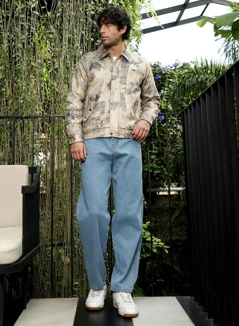 CAHOOT  Men's Bisque Beige Reptilia-Jacquard Bomber Jacket for Men | Best Price UAE