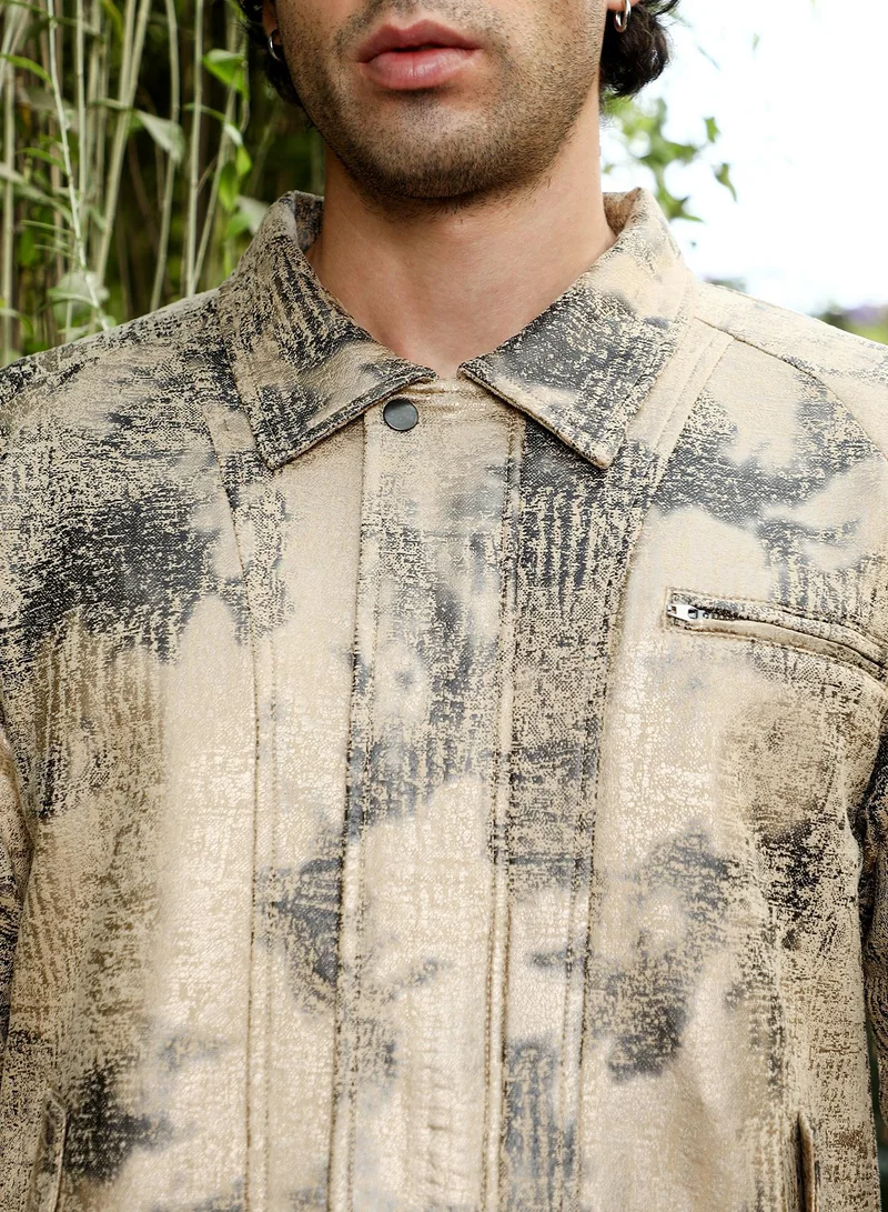 CAHOOT  Men's Bisque Beige Reptilia-Jacquard Bomber Jacket for Men | Best Price UAE