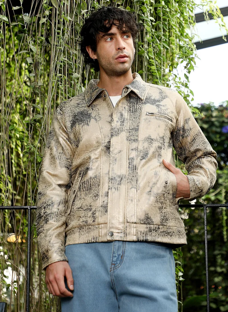 CAHOOT  Men's Bisque Beige Reptilia-Jacquard Bomber Jacket for Men | Best Price UAE