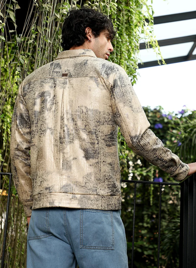 CAHOOT  Men's Bisque Beige Reptilia-Jacquard Bomber Jacket for Men | Best Price UAE