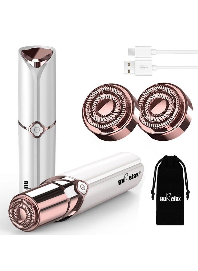 gurelax ماكينات حلاقة كهربائية للنساء لإزالة شعر الوجه - قابلة للشحن، 2 رؤوس بديلة - ماكينة حلاقة خالية من الألم للشفتين، الشارب، الذقن - Image 1