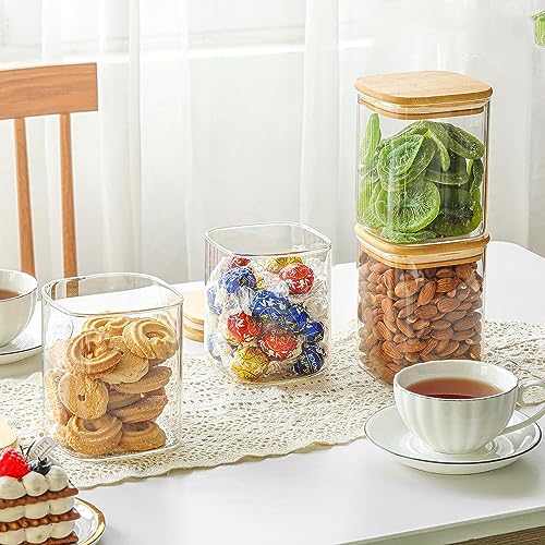 WRINGO Airtight Glass Jar wooden lid for Food Storage Containers Set,Airtight Food Jars with Bamboo Lids Glass Jar for Kitchen Container Glass Kitchen and multipurpose use (W Long -750ML, Set of 6) - Image 5