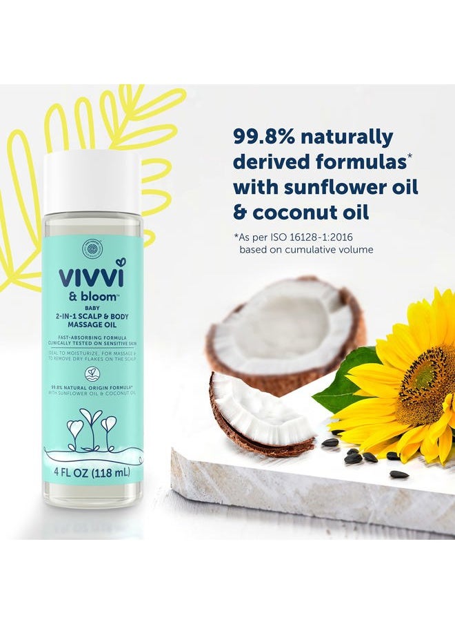 Uniclife VIVVI & BLOOM Gentle 2-in-1 Baby Scalp & Body Massage Oil, Fast Absorbing Formula Ideal to Moisturize, for Massage to Remove Dry Flakes on Scalp, Hypoallergenic, 4 fl. Oz  - Image 2