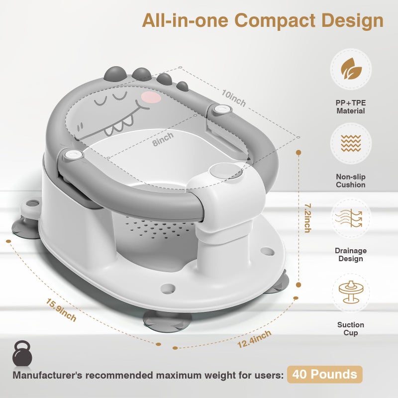 MoreFeel Baby Bath Seat for Babies 5 Months & Up - Non-Slip Bath Seat for Sitting Up, Soft Cushion & Compact Design, Toddler Bathtub Seat - Image 4
