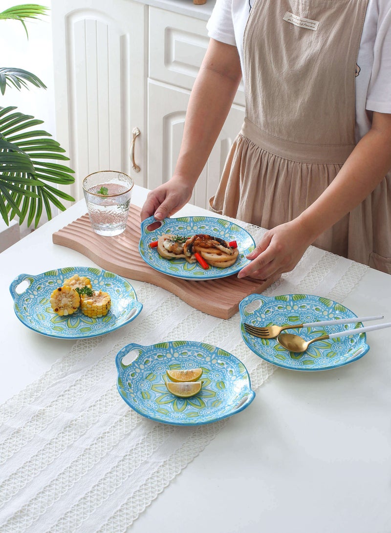 Shuer 4-Piece Hand Painted Round Ceramic Dinner Plates  23.5x20x4cm - Image 3