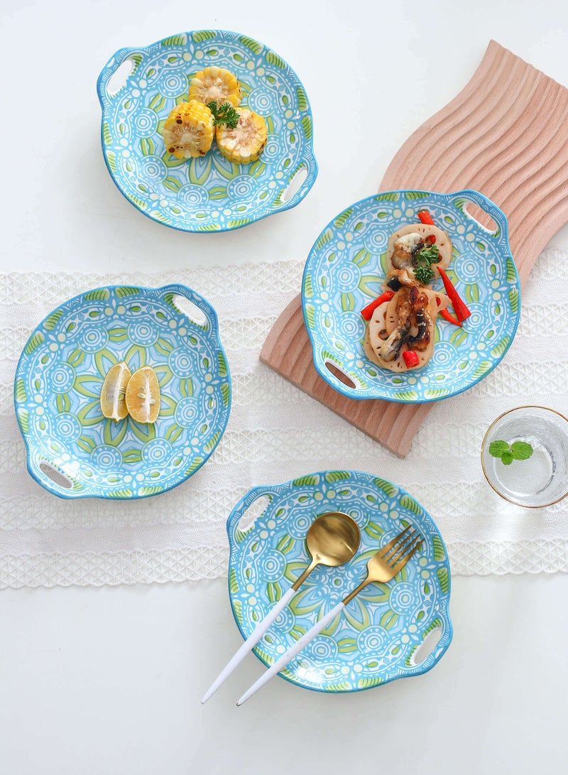 Shuer 4-Piece Hand Painted Round Ceramic Dinner Plates  23.5x20x4cm - Image 4