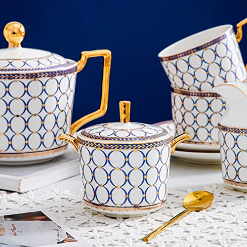 CwlwGO-15 Pieces Porcelain Tea Service Set for 4, Bone China Coffee Tea Sets,Tea Cup Set with Teapot, Sugar Bowl, Creamer Pitcher And Gifts Box, Britain Tea Cups and Saucer Sets For Women,Adults. - Image 2