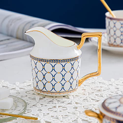 CwlwGO-15 Pieces Porcelain Tea Service Set for 4, Bone China Coffee Tea Sets,Tea Cup Set with Teapot, Sugar Bowl, Creamer Pitcher And Gifts Box, Britain Tea Cups and Saucer Sets For Women,Adults. - Image 3