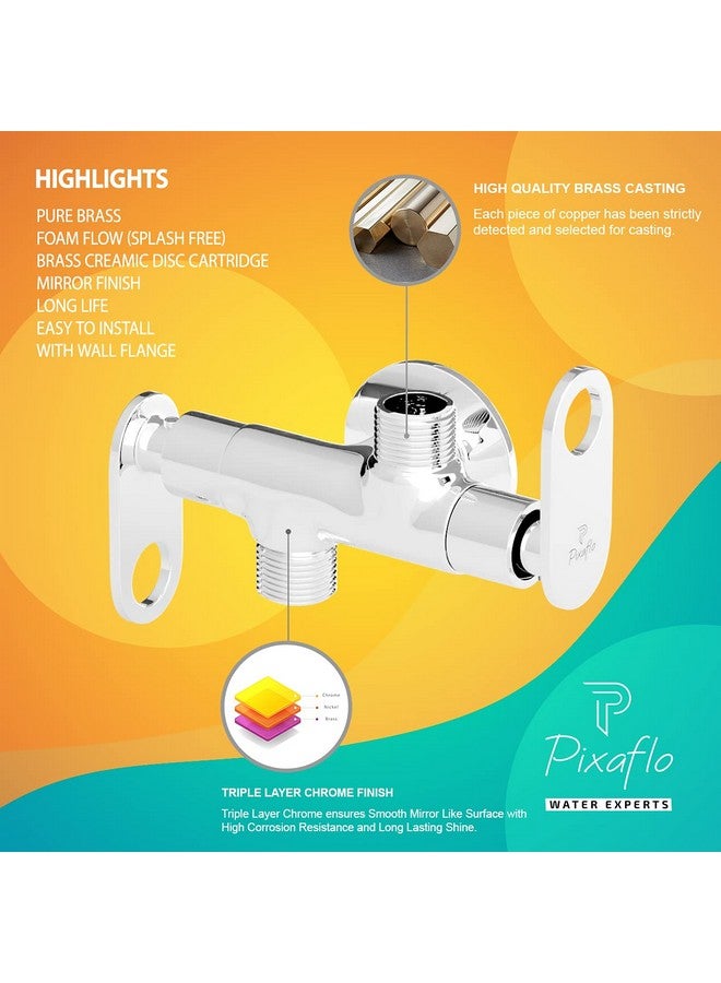 Pixaflo Curio Brass 2-in-1 Angle Valve with Wall Flange | Chrome Finish (Pack of 1) - Image 3