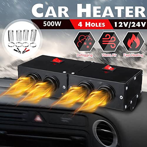 Torcarvh Car Heater Windshield De-Icers - Torcarvh Car Defogger 12V 500W Car Heater 2 in 1 Portable Car Heaters and Cooling Fan with Purification for Winter (24V 500W, 4 Holes) - Image 1