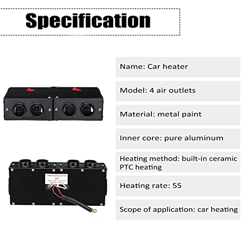 Torcarvh Car Heater Windshield De-Icers - Torcarvh Car Defogger 12V 500W Car Heater 2 in 1 Portable Car Heaters and Cooling Fan with Purification for Winter (24V 500W, 4 Holes) - Image 4